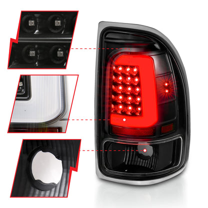 Tail Light Set LED Black Housing Clear Lens Pair Dodge Dakota 1997-2004 AnzoUSA-2