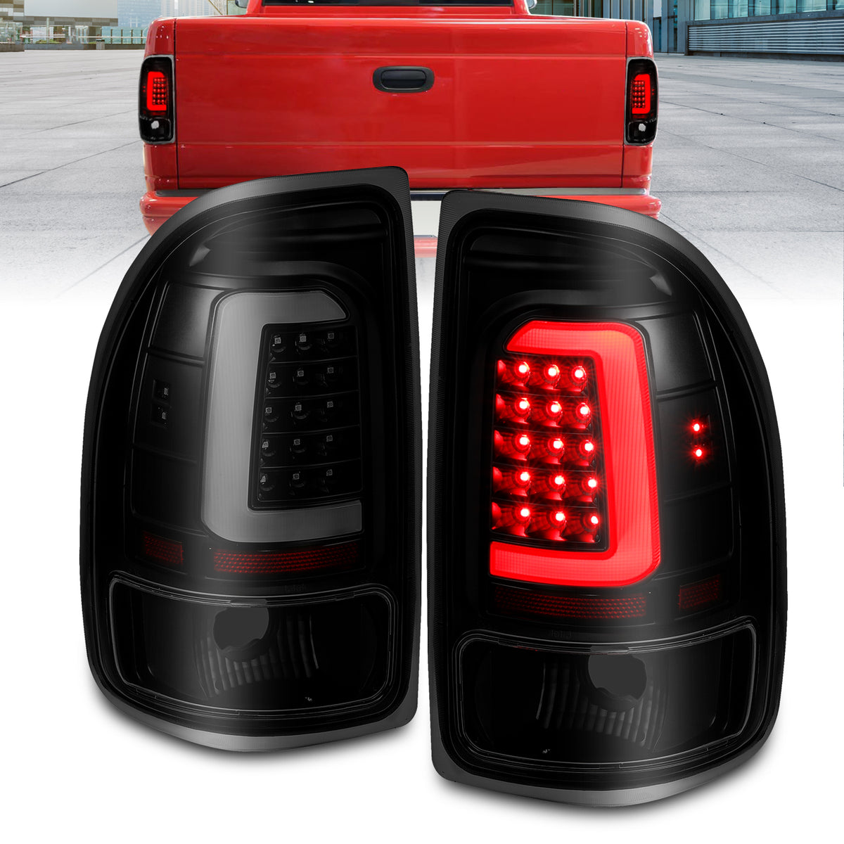 Tail Light Set LED Black Housing Smoke Lens Pair Dodge Dakota 1997-2004 AnzoUSA