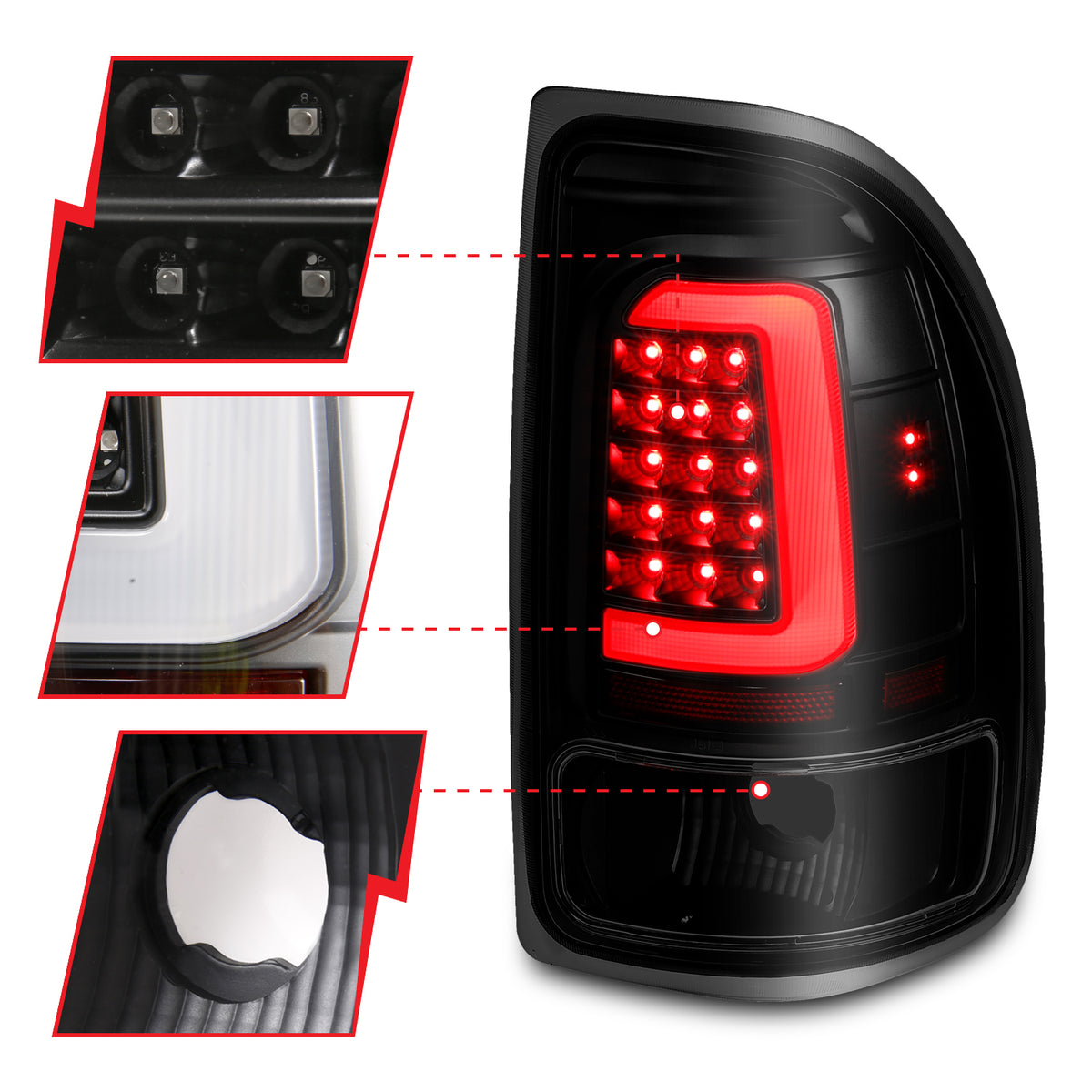 Tail Light Set LED Black Housing Smoke Lens Pair Dodge Dakota 1997-2004 AnzoUSA-2
