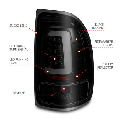 Tail Light Set LED Black Housing Smoke Lens Pair Dodge Dakota 1997-2004 AnzoUSA-3