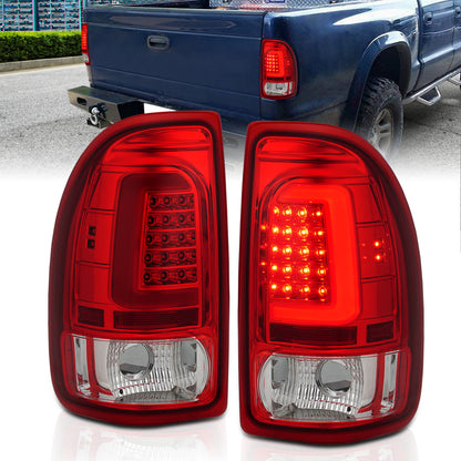 Tail Light Set LED Chrome Housing Red Lens Pair Dodge Dakota 1997-2004 AnzoUSA