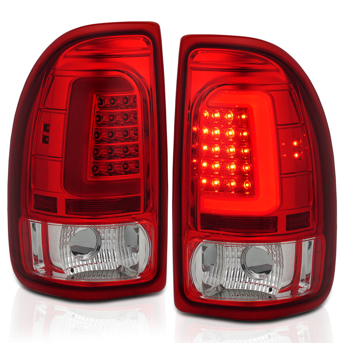 Tail Light Set LED Chrome Housing Red Lens Pair Dodge Dakota 1997-2004 AnzoUSA-1