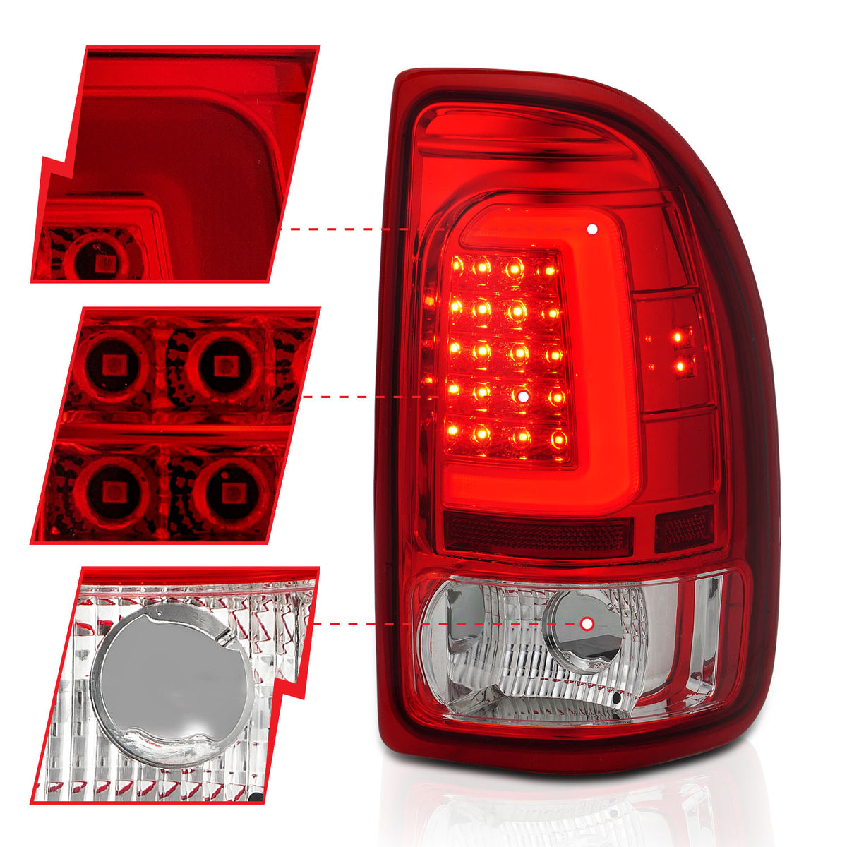 Tail Light Set LED Chrome Housing Red Lens Pair Dodge Dakota 1997-2004 AnzoUSA-2