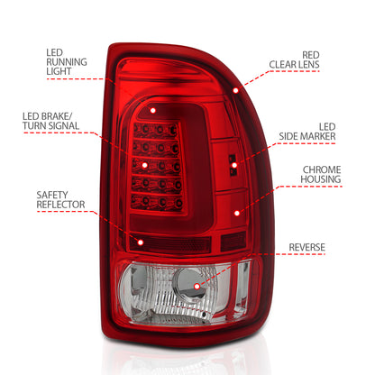 Tail Light Set LED Chrome Housing Red Lens Pair Dodge Dakota 1997-2004 AnzoUSA-3