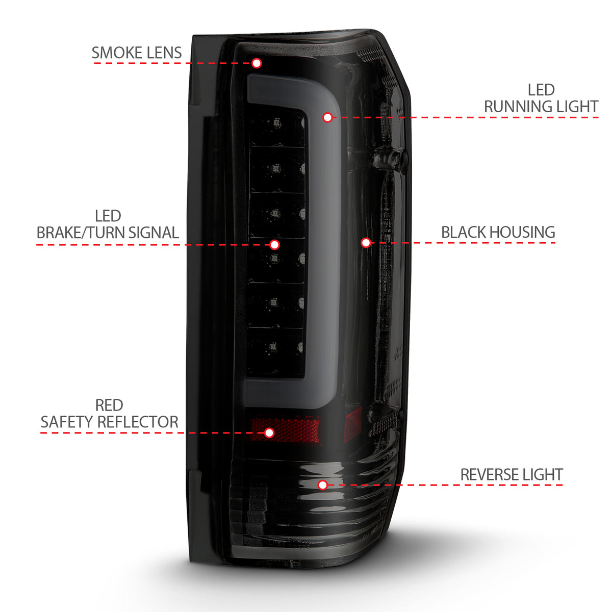 Tail Light Set LED Black Housing Smoke Lens Pair Ford Bronco 1988-1996, Ford F-150/F-250 1987-1996, Ford F-350 1987-1998 AnzoUSA-3