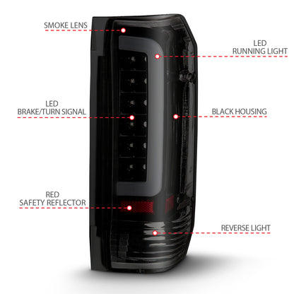 Tail Light Set LED Black Housing Smoke Lens Pair Ford Bronco 1988-1996, Ford F-150/F-250 1987-1996, Ford F-350 1987-1998 AnzoUSA-3