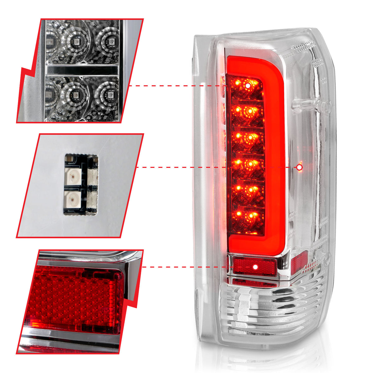 Tail Light Set LED Chrome Housing Clear Lens Pair Ford Bronco 1988-1996, Ford F-150/F-250 1987-1996, Ford F-350 1987-1998 AnzoUSA-2