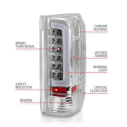 Tail Light Set LED Chrome Housing Clear Lens Pair Ford Bronco 1988-1996, Ford F-150/F-250 1987-1996, Ford F-350 1987-1998 AnzoUSA-3
