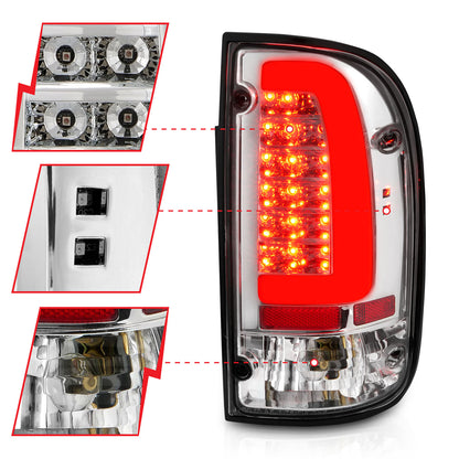 Tail Light Set Clear Lens Pair LED Chrome Housing Toyota Tacoma 1995-2000 AnzoUSA-2