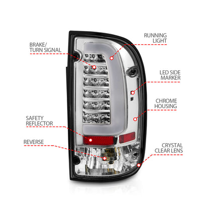 Tail Light Set Clear Lens Pair LED Chrome Housing Toyota Tacoma 1995-2000 AnzoUSA-3
