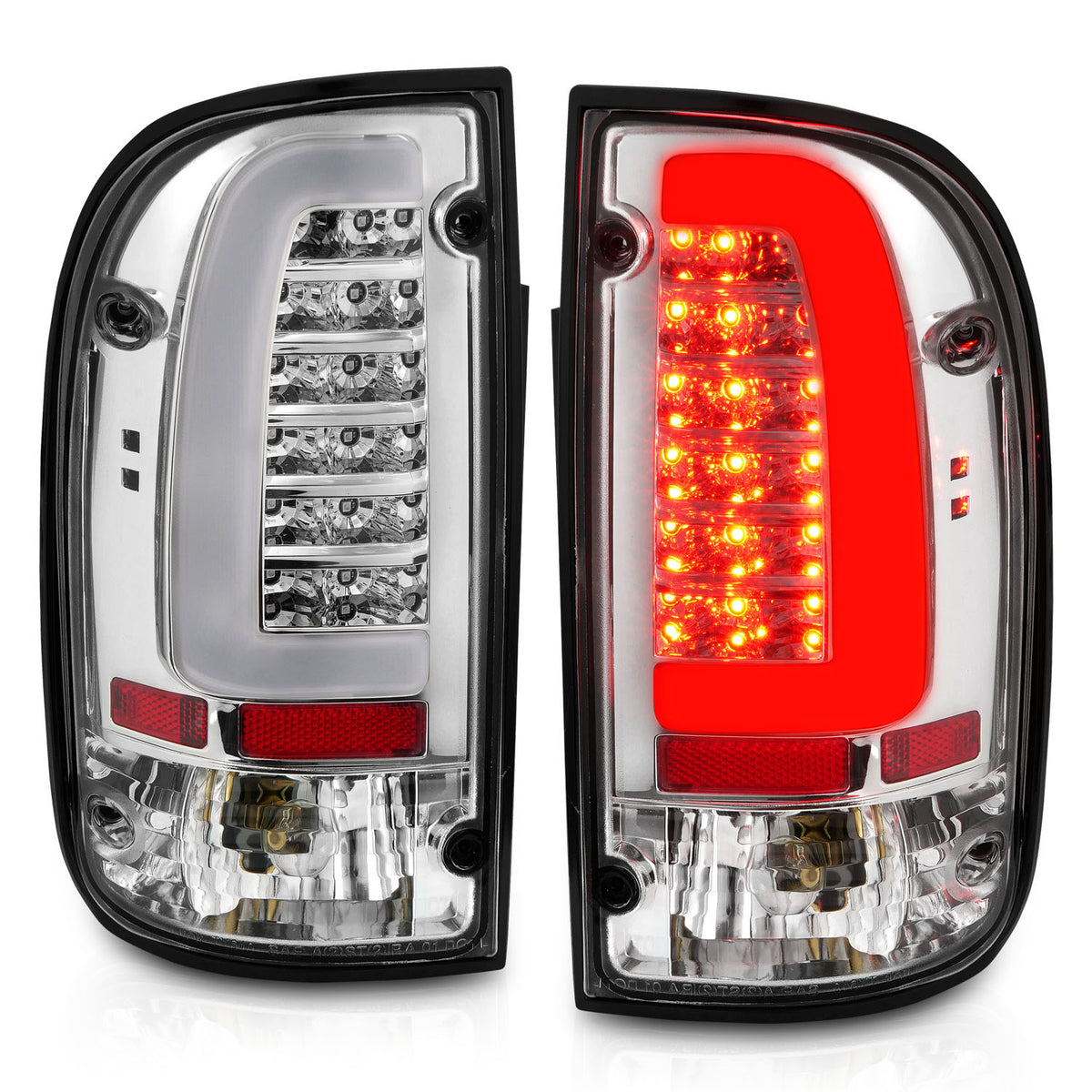 Tail Light Set Clear Lens Pair LED Chrome Housing Toyota Tacoma 1995-2000 AnzoUSA-6