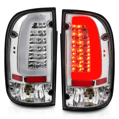Tail Light Set Clear Lens Pair LED Chrome Housing Toyota Tacoma 1995-2000 AnzoUSA-6