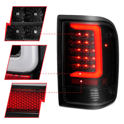 Tail Light Set LED Black Housing Smoke Lens Pair Ford F-100 Ranger 1996-1997, Ford Ranger 1993-1997 AnzoUSA-2