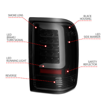 Tail Light Set LED Black Housing Smoke Lens Pair Ford F-100 Ranger 1996-1997, Ford Ranger 1993-1997 AnzoUSA-3