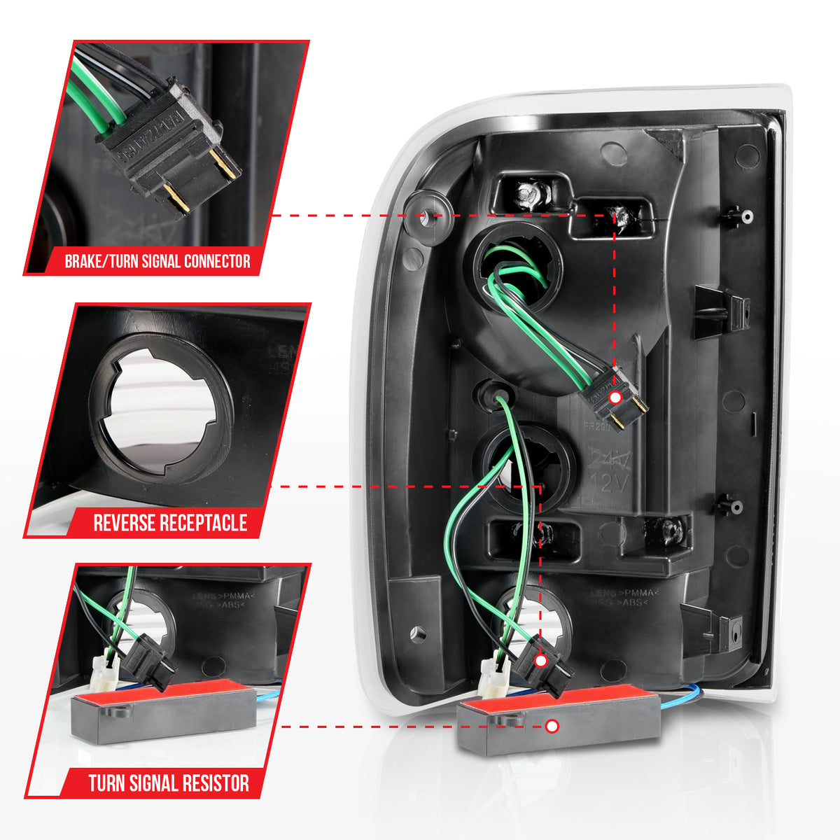 Tail Light Set LED Black Housing Smoke Lens Pair Ford F-100 Ranger 1996-1997, Ford Ranger 1993-1997 AnzoUSA-4