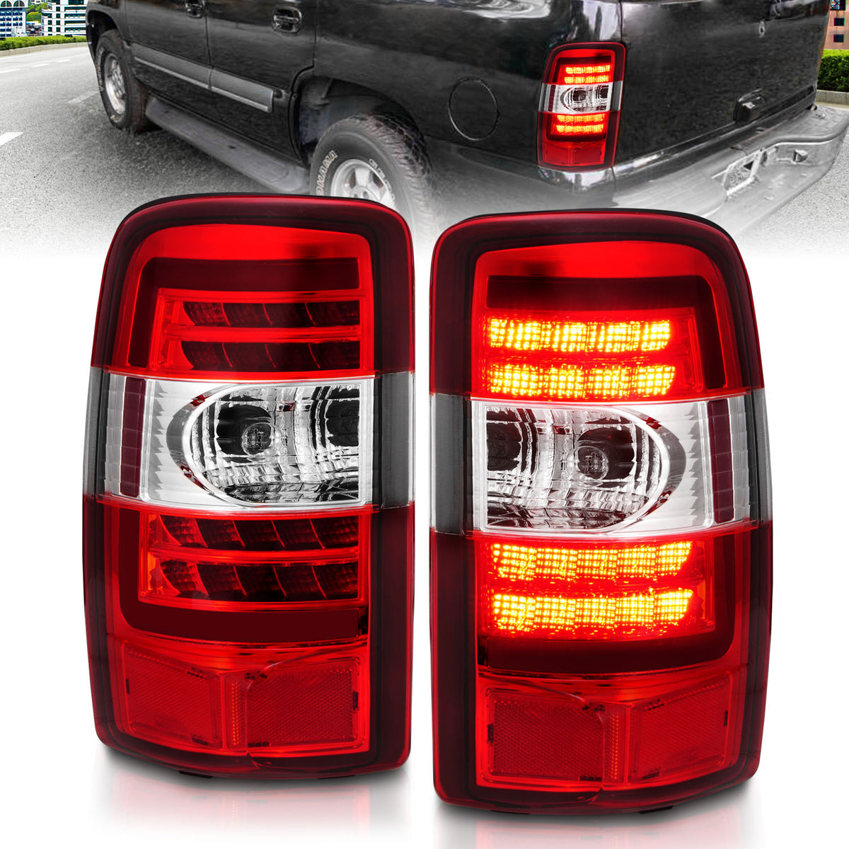 Tail Light Set LED Chrome Housing Red/Clear Lens Pair Chevrolet Suburban 1500/2500/Tahoe 2000-2006, GMC Yukon/XL 1500 2000-2006, Yukon XL 2500 2001-2006 AnzoUSA