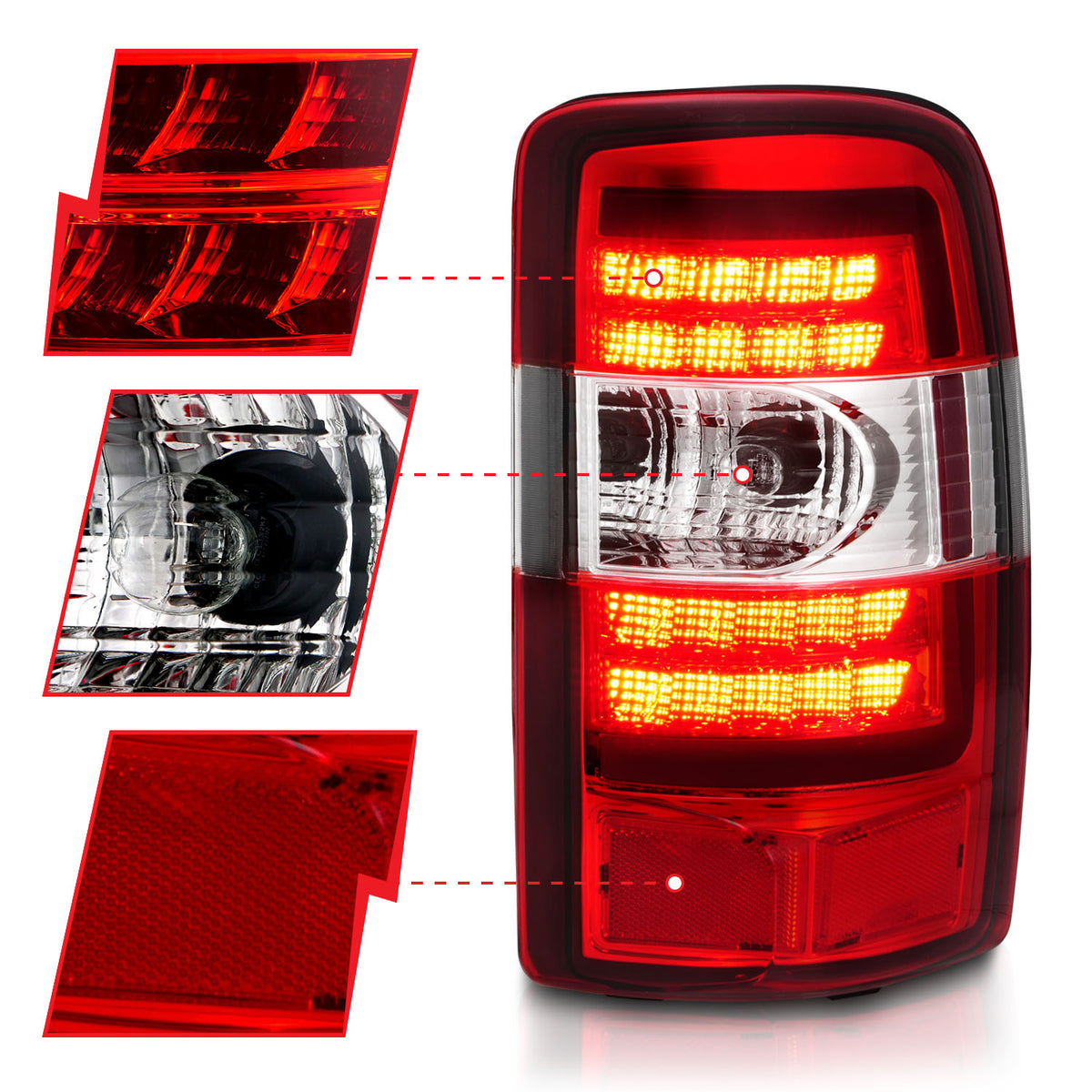 Tail Light Set LED Chrome Housing Red/Clear Lens Pair Chevrolet Suburban 1500/2500/Tahoe 2000-2006, GMC Yukon/XL 1500 2000-2006, Yukon XL 2500 2001-2006 AnzoUSA-2