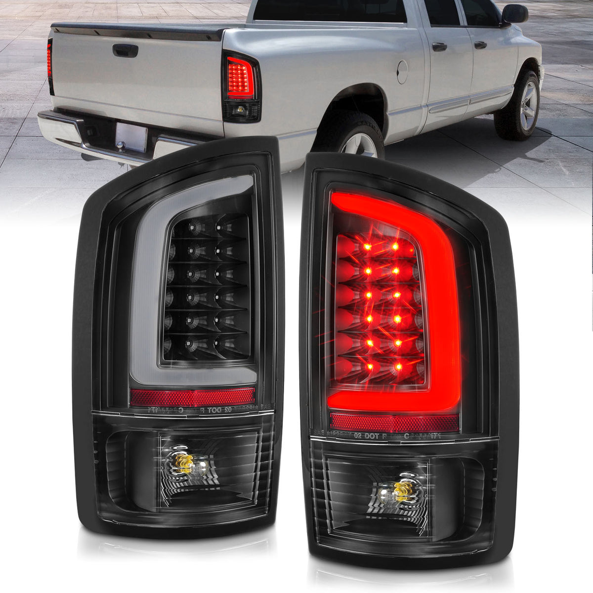 Tail Light Set LED Black Housing Clear Lens Pair Dodge Ram 1500 2002-2006, 2500/3500 2003-2006 AnzoUSA