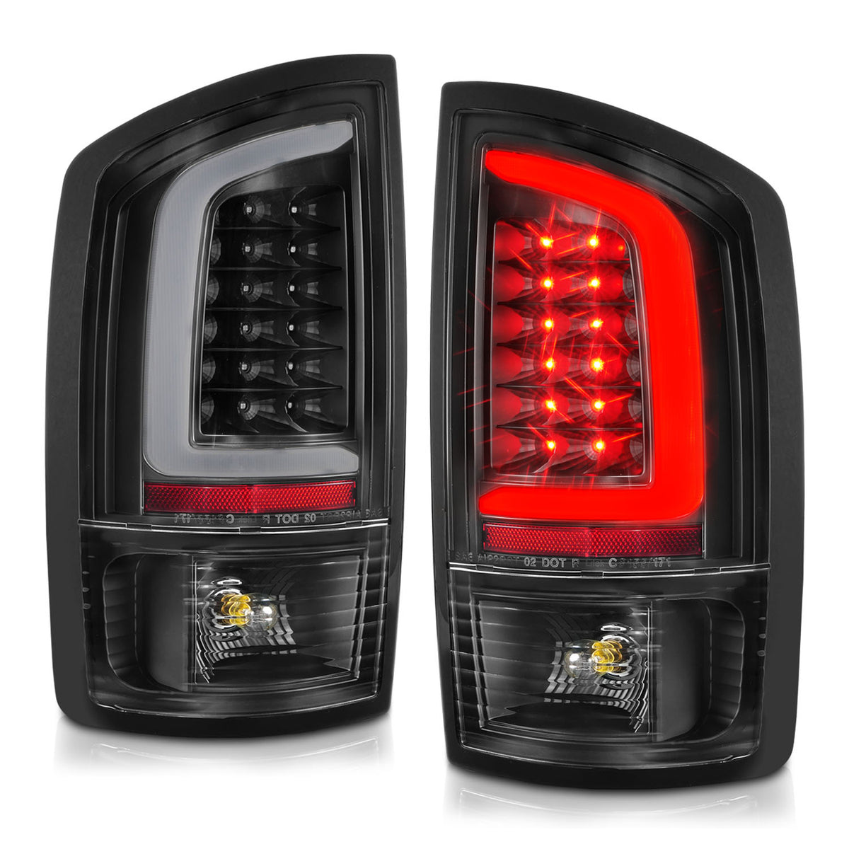 Tail Light Set LED Black Housing Clear Lens Pair Dodge Ram 1500 2002-2006, 2500/3500 2003-2006 AnzoUSA-1