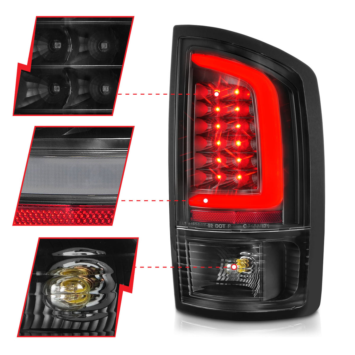 Tail Light Set LED Black Housing Clear Lens Pair Dodge Ram 1500 2002-2006, 2500/3500 2003-2006 AnzoUSA-2