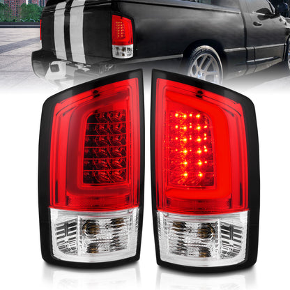 Tail Light Set LED Chrome Housing Red/Clear Lens Pair Dodge Ram 1500 2002-2006, 2500/3500 2003-2006 AnzoUSA