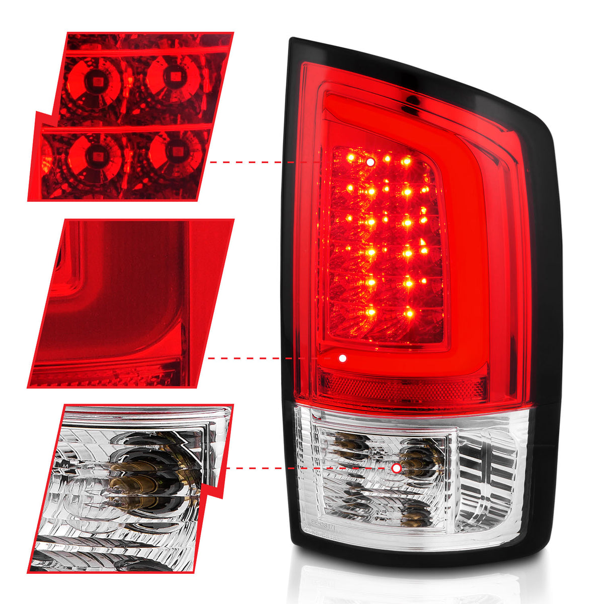Tail Light Set LED Chrome Housing Red/Clear Lens Pair Dodge Ram 1500 2002-2006, 2500/3500 2003-2006 AnzoUSA-2