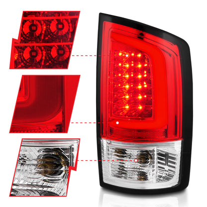 Tail Light Set LED Chrome Housing Red/Clear Lens Pair Dodge Ram 1500 2002-2006, 2500/3500 2003-2006 AnzoUSA-2