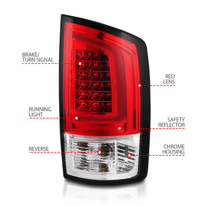 Tail Light Set LED Chrome Housing Red/Clear Lens Pair Dodge Ram 1500 2002-2006, 2500/3500 2003-2006 AnzoUSA-3