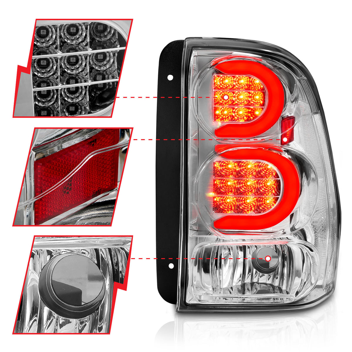 Tail Light Set LED W/ Light Bar Style Chrome Housing Clear Lens Pair Chevrolet Trailblazer 2002-2009, Chevrolet Trailblazer EXT 2002-2006 AnzoUSA-2