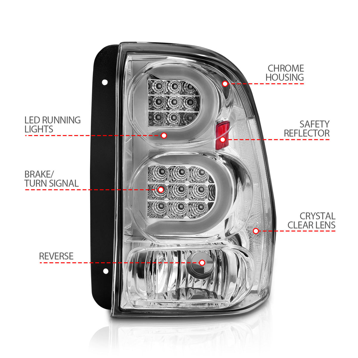 Tail Light Set LED W/ Light Bar Style Chrome Housing Clear Lens Pair Chevrolet Trailblazer 2002-2009, Chevrolet Trailblazer EXT 2002-2006 AnzoUSA-3