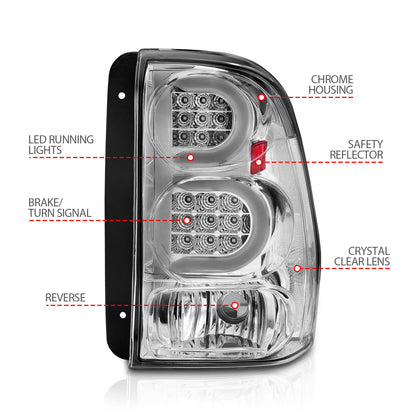 Tail Light Set LED W/ Light Bar Style Chrome Housing Clear Lens Pair Chevrolet Trailblazer 2002-2009, Chevrolet Trailblazer EXT 2002-2006 AnzoUSA-3