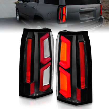 Tail Light Set LED W/ Light Bar Style Black Housing Clear Lens Pair Chevrolet Suburban/Tahoe 2015-2020 AnzoUSA