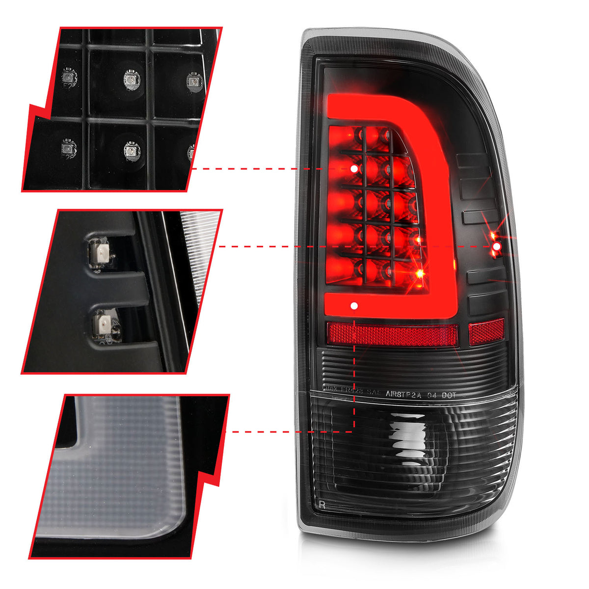 Tail Light Set Clear Lens Pair LED W/ Light Bar Style Black Housing Ford F-150 1997-2003, Ford F-250/F-350/F-450 Super Duty 1999-2007 AnzoUSA-2