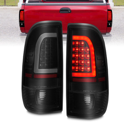 Tail Light Set LED W/ Light Bar Style Black Housing Smoke Lens Pair Ford F-150 1997-2003, Ford F-250/F-350/F-450 Super Duty 1999-2007 AnzoUSA