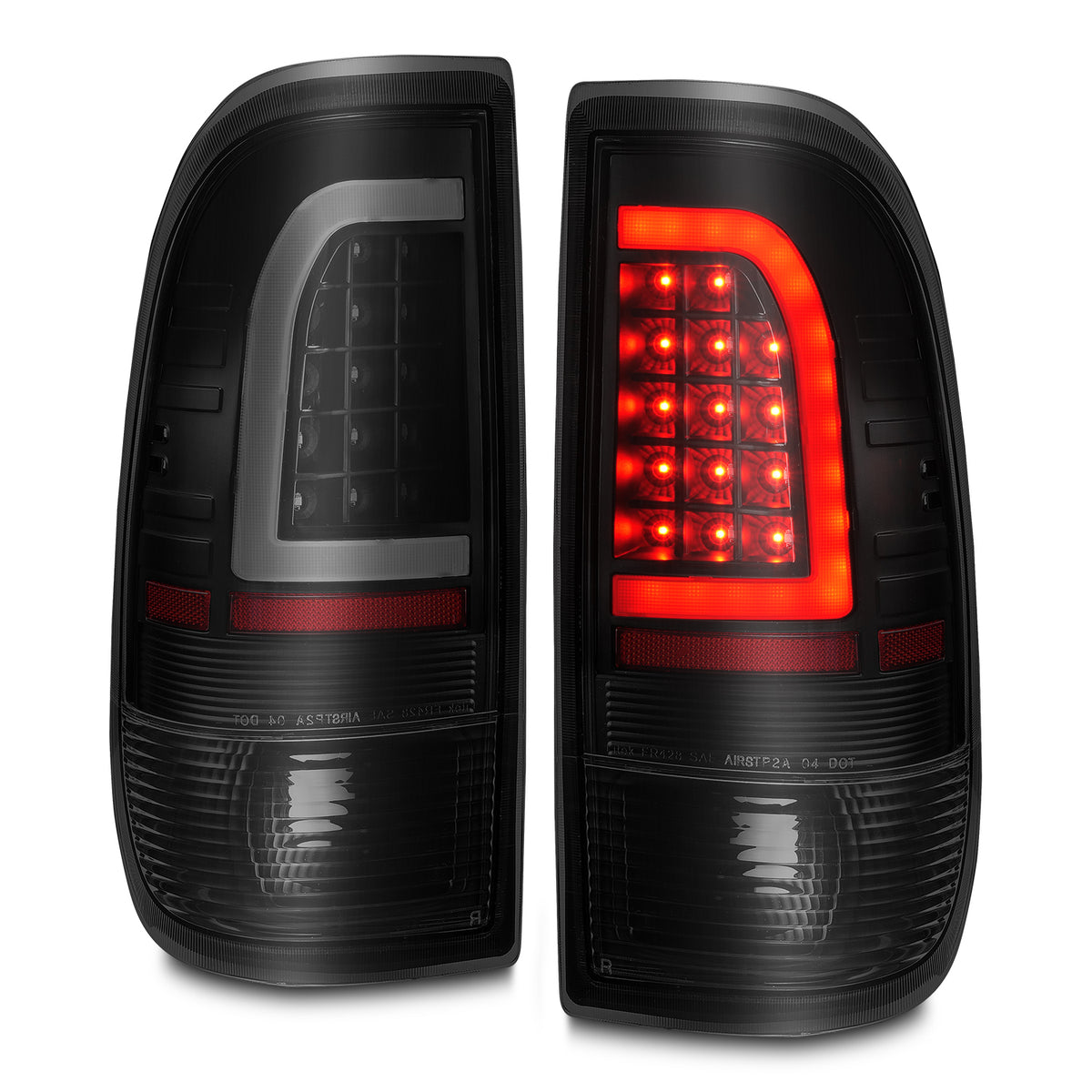 Tail Light Set LED W/ Light Bar Style Black Housing Smoke Lens Pair Ford F-150 1997-2003, Ford F-250/F-350/F-450 Super Duty 1999-2007 AnzoUSA-1