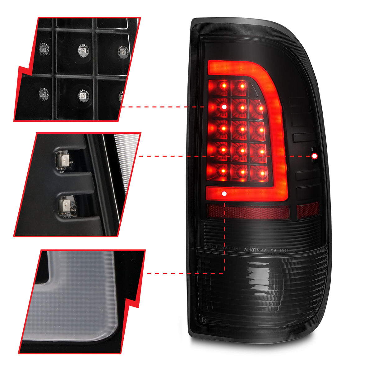Tail Light Set LED W/ Light Bar Style Black Housing Smoke Lens Pair Ford F-150 1997-2003, Ford F-250/F-350/F-450 Super Duty 1999-2007 AnzoUSA-2