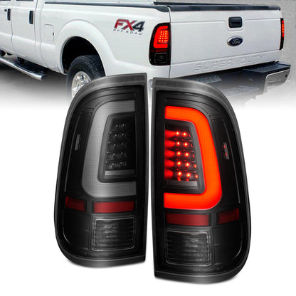 Tail Light Set LED W/ Light Bar Style Black Housing Smoke Lens Pair Ford F-250 Super Duty/F-350/F-450/F-550 Super Duty 2008-2016 AnzoUSA