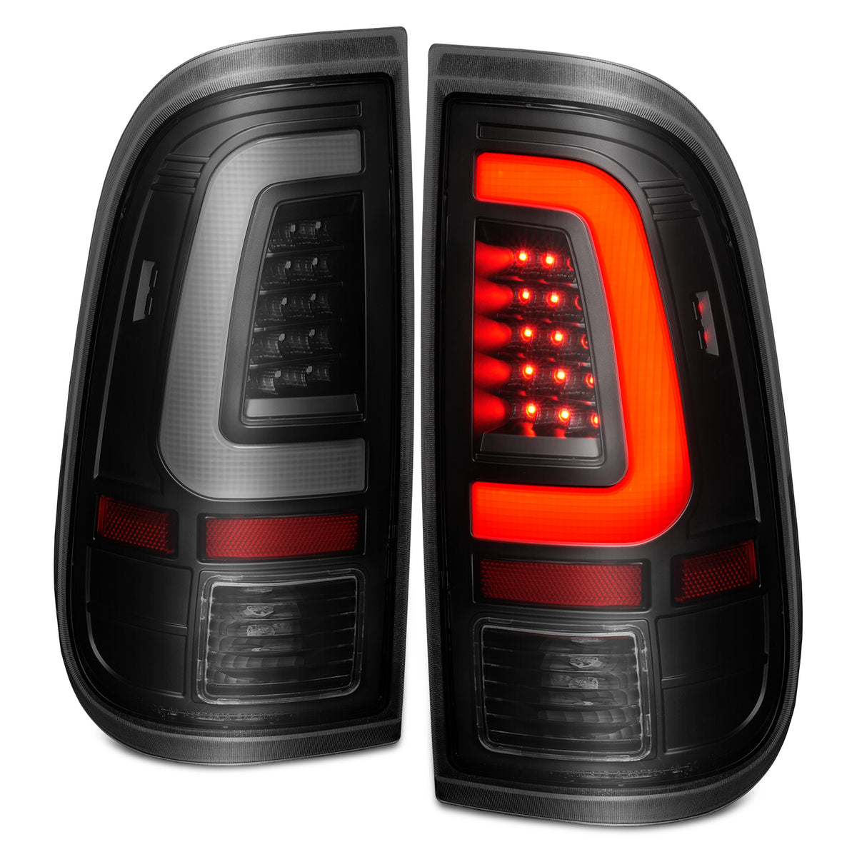 Tail Light Set LED W/ Light Bar Style Black Housing Smoke Lens Pair Ford F-250 Super Duty/F-350/F-450/F-550 Super Duty 2008-2016 AnzoUSA-1