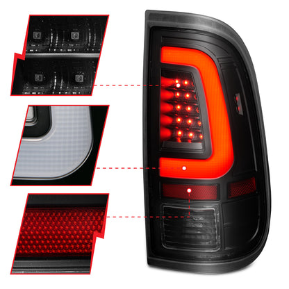 Tail Light Set LED W/ Light Bar Style Black Housing Smoke Lens Pair Ford F-250 Super Duty/F-350/F-450/F-550 Super Duty 2008-2016 AnzoUSA-2