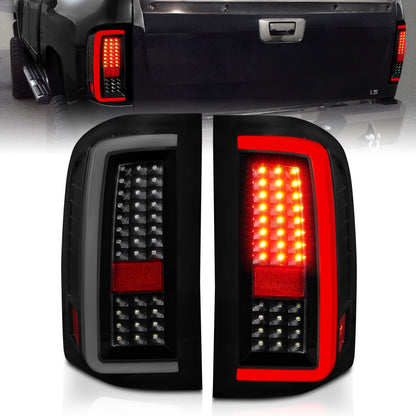 Tail Light Set LED W/ Light Bar Style Black Housing Smoke Lens Pair Chevrolet Silverado 1500/3500 2007-2013, 2500/2500 HD/3500 HD 2007-2014 AnzoUSA