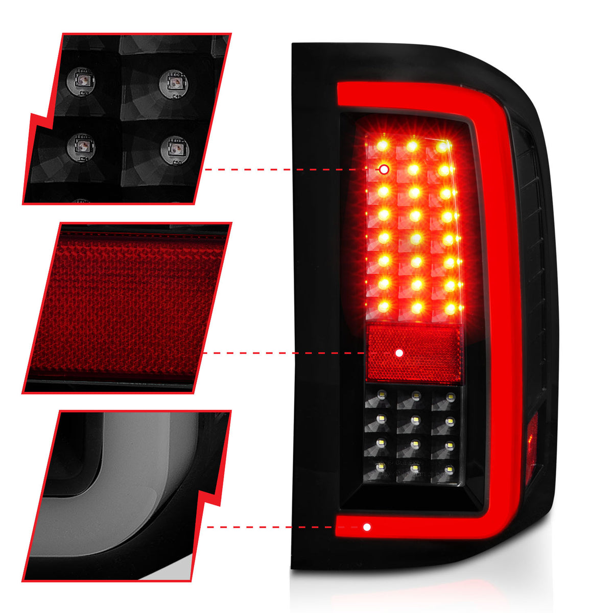 Tail Light Set LED W/ Light Bar Style Black Housing Smoke Lens Pair Chevrolet Silverado 1500/3500 2007-2013, 2500/2500 HD/3500 HD 2007-2014 AnzoUSA-2