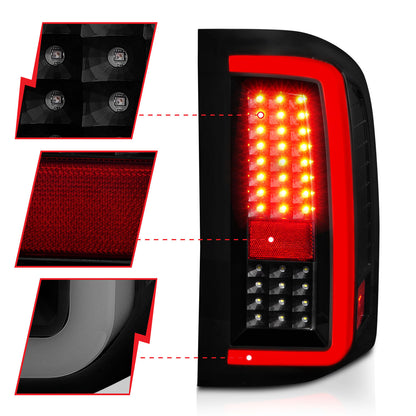 Tail Light Set LED W/ Light Bar Style Black Housing Smoke Lens Pair Chevrolet Silverado 1500/3500 2007-2013, 2500/2500 HD/3500 HD 2007-2014 AnzoUSA-2