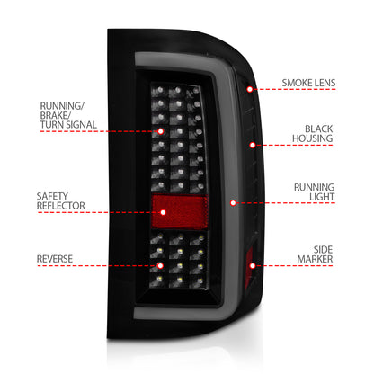 Tail Light Set LED W/ Light Bar Style Black Housing Smoke Lens Pair Chevrolet Silverado 1500/3500 2007-2013, 2500/2500 HD/3500 HD 2007-2014 AnzoUSA-3