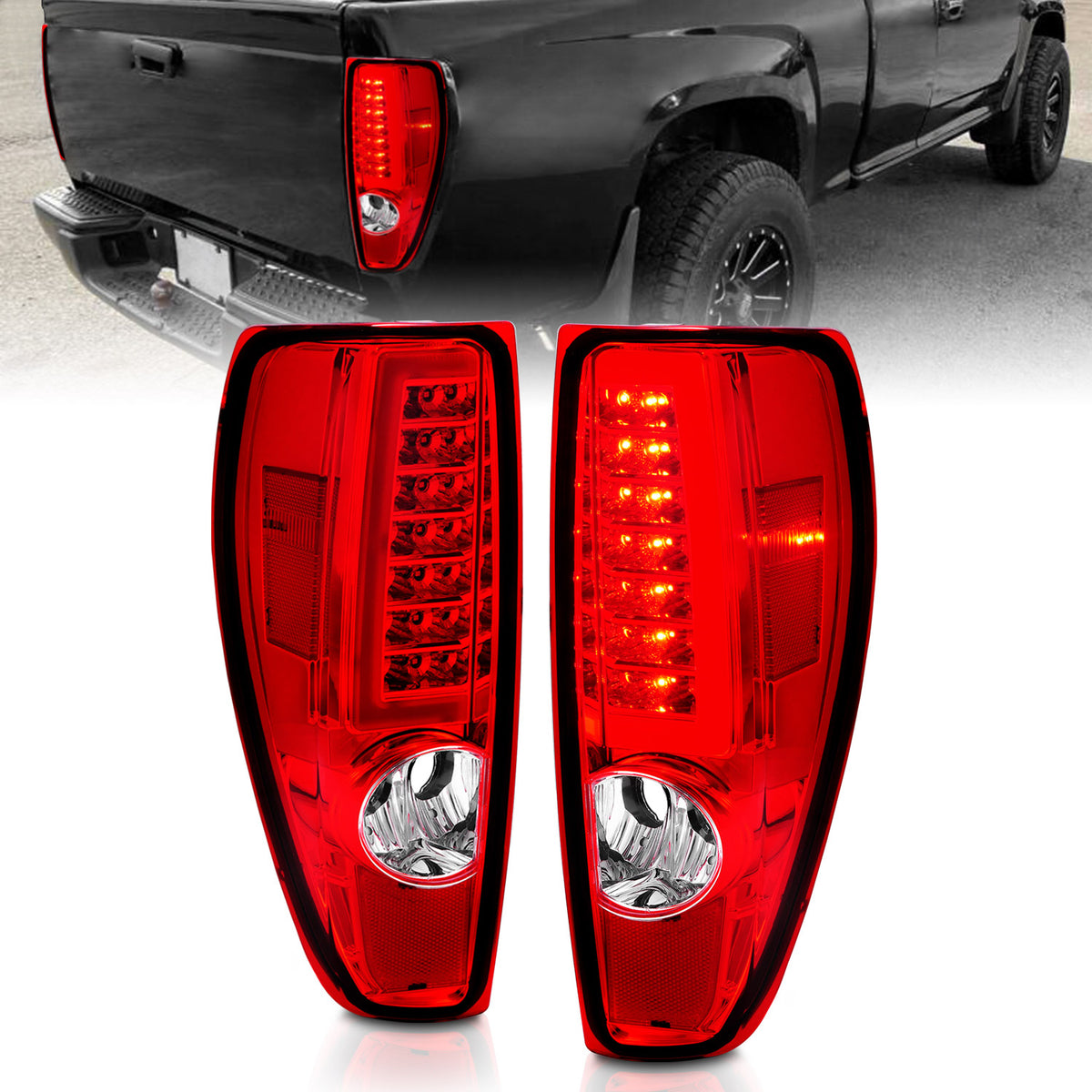 Tail Light Set LED W/ Light Bar Style Chrome Housing Red/Clear Lens Pair Colorado/Canyon 2004-2012 AnzoUSA