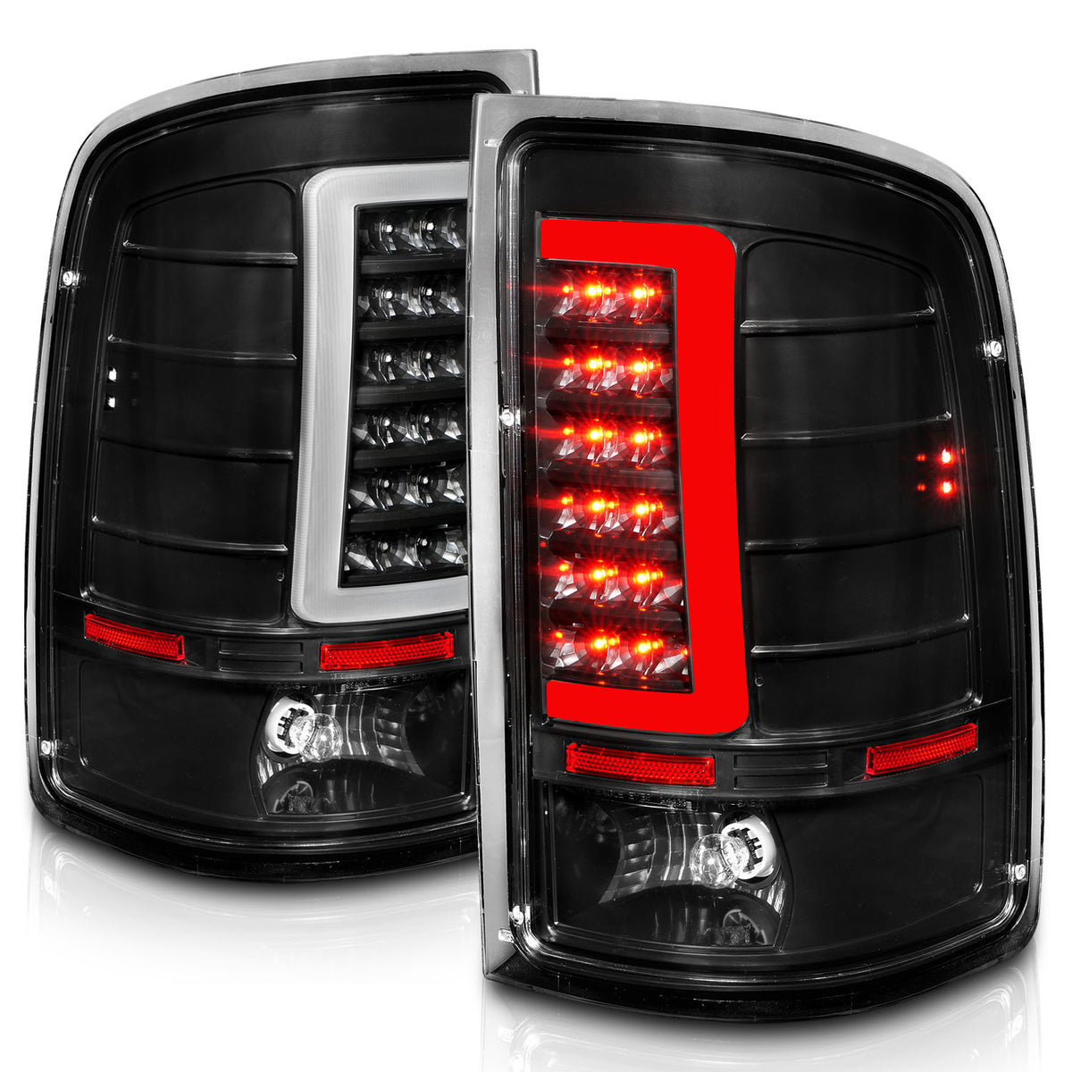 Tail Light Set Black Housing Clear Lens Pair LED W/ Light Bar Style GMC Sierra 1500/2500 HD/3500 HD 2007-2014, 1500 HD/3500 2007 AnzoUSA-1