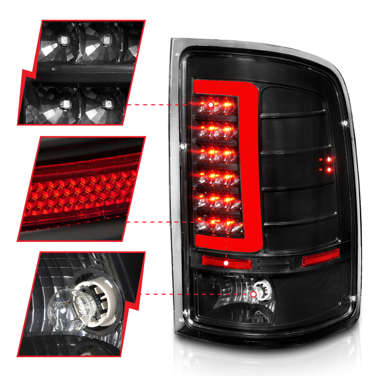 Tail Light Set Black Housing Clear Lens Pair LED W/ Light Bar Style GMC Sierra 1500/2500 HD/3500 HD 2007-2014, 1500 HD/3500 2007 AnzoUSA-2