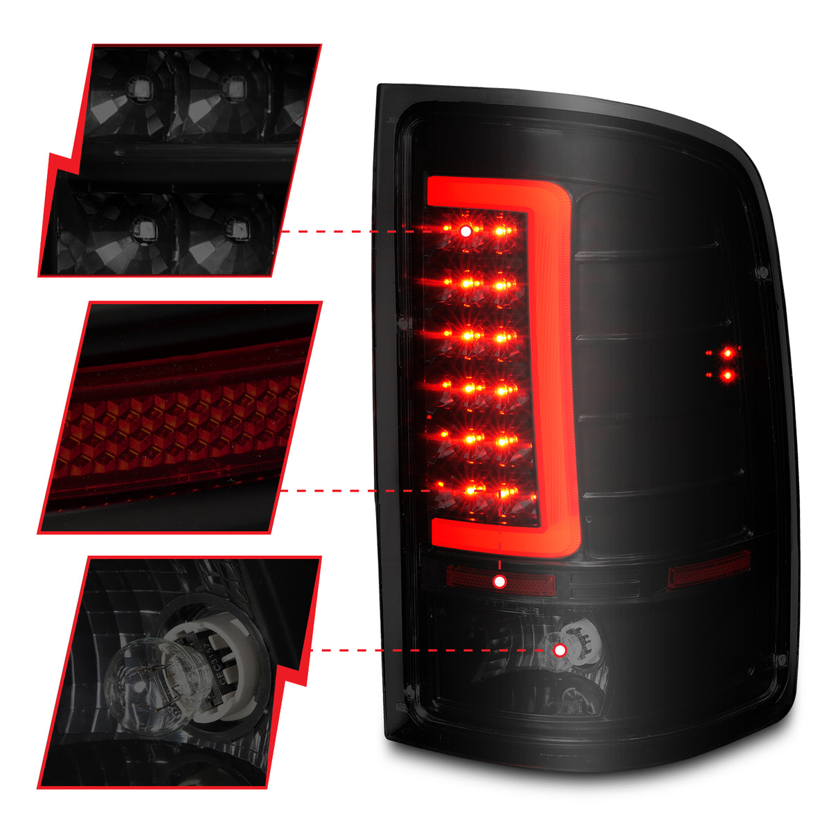 Tail Light Set LED W/ Light Bar Style Black Housing Smoke Lens Pair GMC Sierra 1500/2500 HD/3500 HD 2007-2014, 1500 HD/3500 2007 AnzoUSA-2