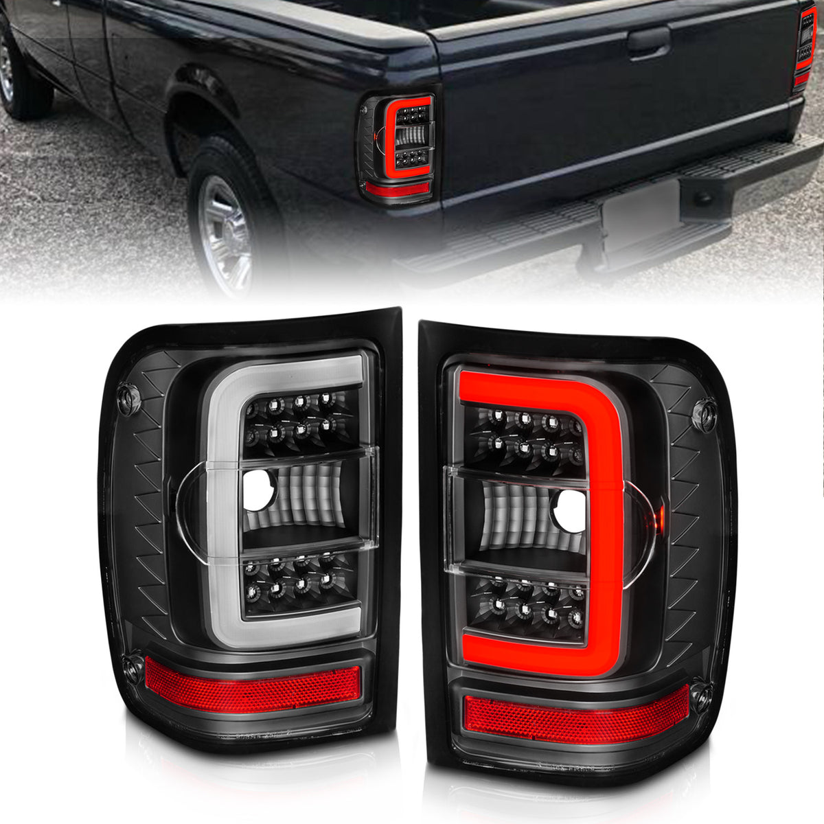 Tail Light Set LED W/ Light Bar Style Black Housing Clear Lens Pair Ford Ranger 2001-2011 AnzoUSA