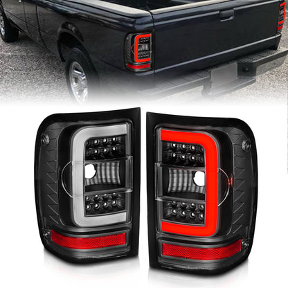 Tail Light Set LED W/ Light Bar Style Black Housing Clear Lens Pair Ford Ranger 2001-2011 AnzoUSA