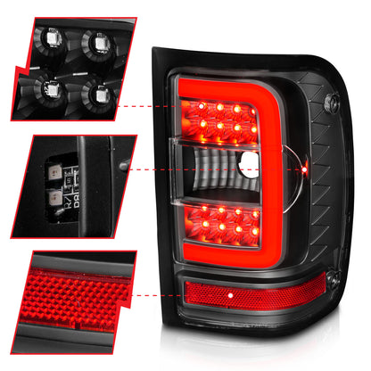 Tail Light Set LED W/ Light Bar Style Black Housing Clear Lens Pair Ford Ranger 2001-2011 AnzoUSA-2